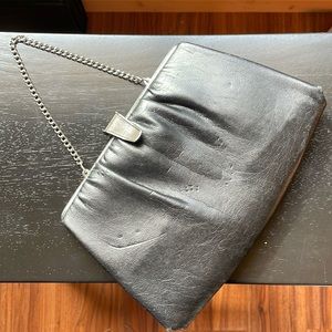 Black faux leather vintage clutch